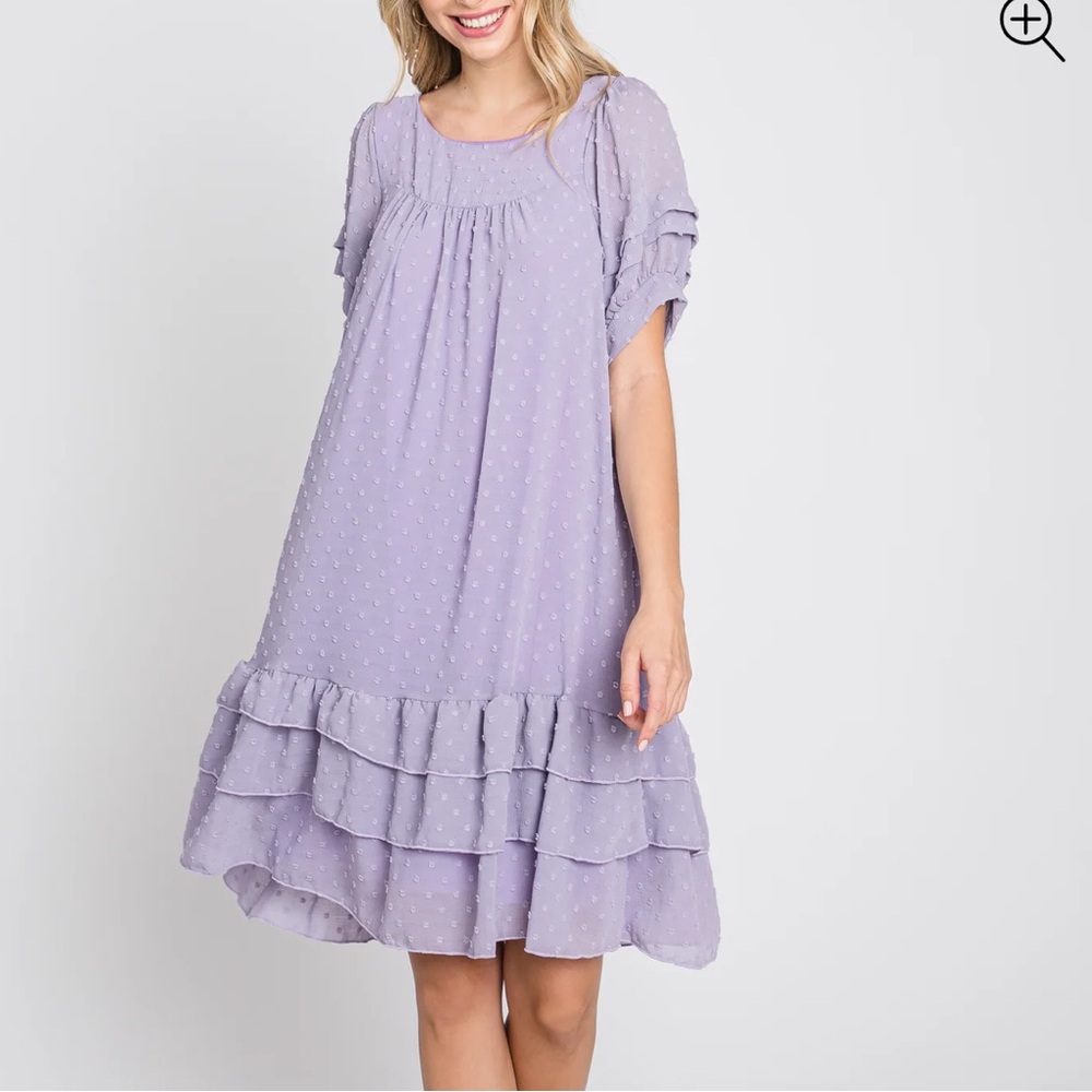Nviu lavender Swiss dot maternity dress ruffle hem and sleeves size small